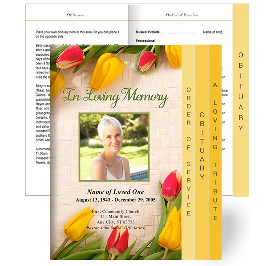 Tulips 8 - Sided Graduated Program Template - The Funeral Program Site