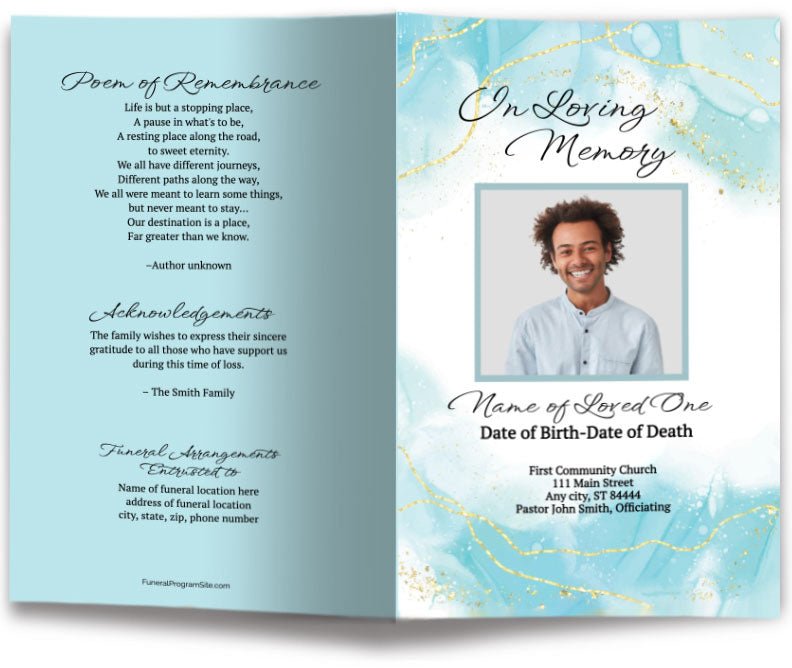 Turquoise Online Funeral Program Template - The Funeral Program Site
