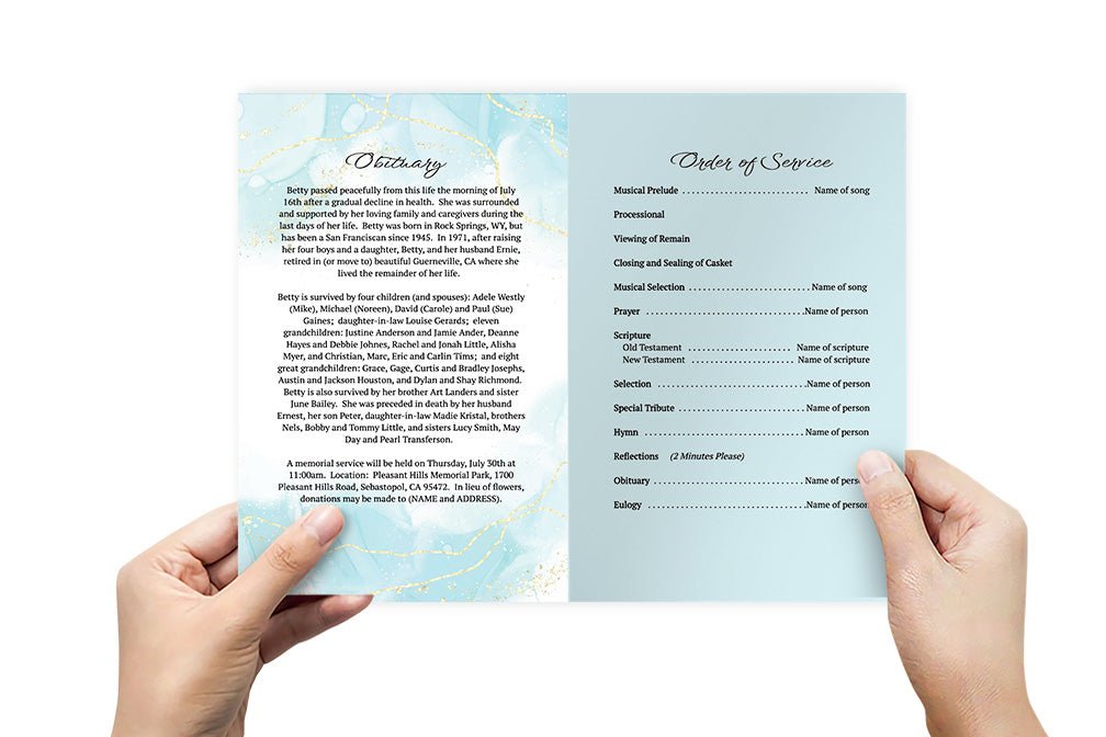 Turquoise Online Funeral Program Template - The Funeral Program Site