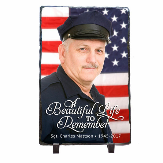 Vertical Rectangle Memorial Slate Stone Plaque with Stand - The Funeral Program Site