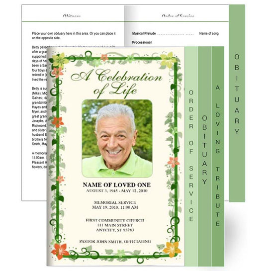 Vines 8 - Sided Graduated Program Template - The Funeral Program Site