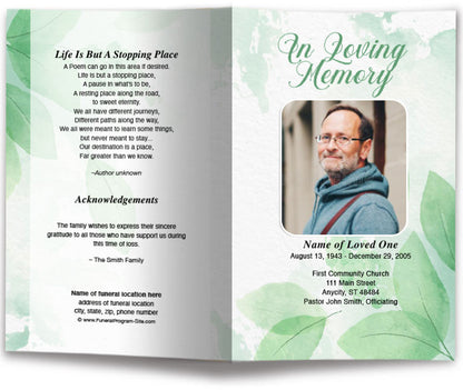 Green Leaf Funeral Program Template.