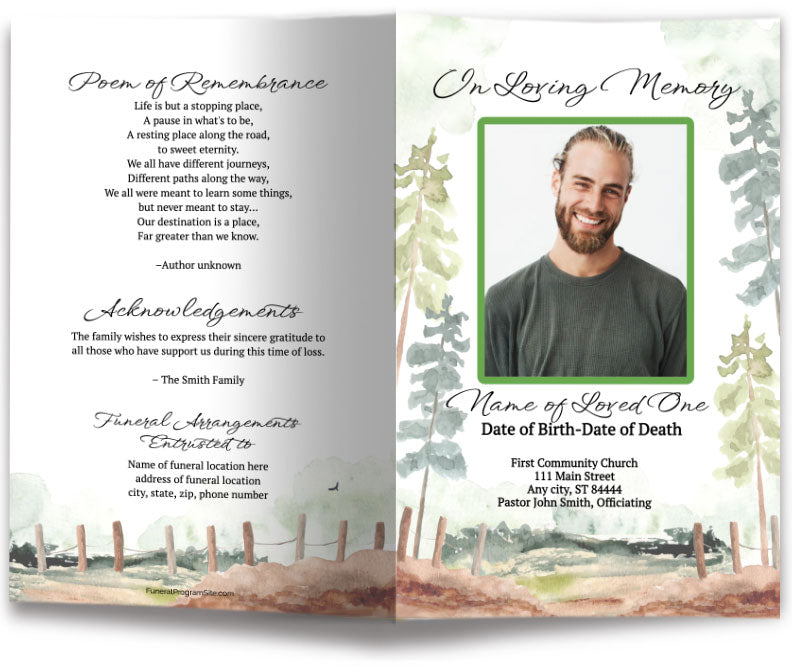 Forest Funeral Program Template (Easy Online Editor)