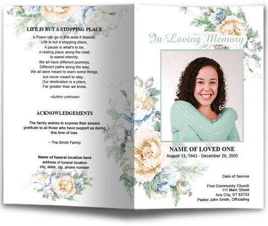 White Blossoms Watercolor Funeral Program Template - The Funeral Program Site