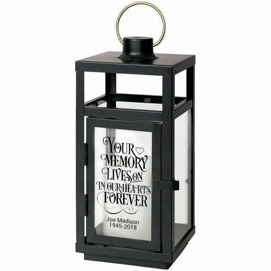 Your Memory Lives On Black Lantern With LED Candle - The Funeral Program Site